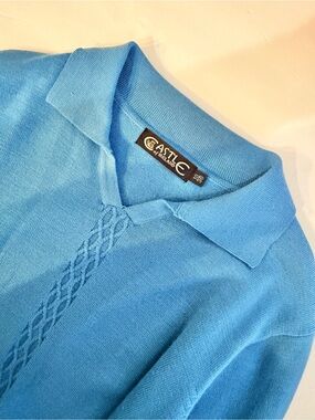 Castle of Ireland Wool Collared Sweater Blue Textured Size 10 36 Medium